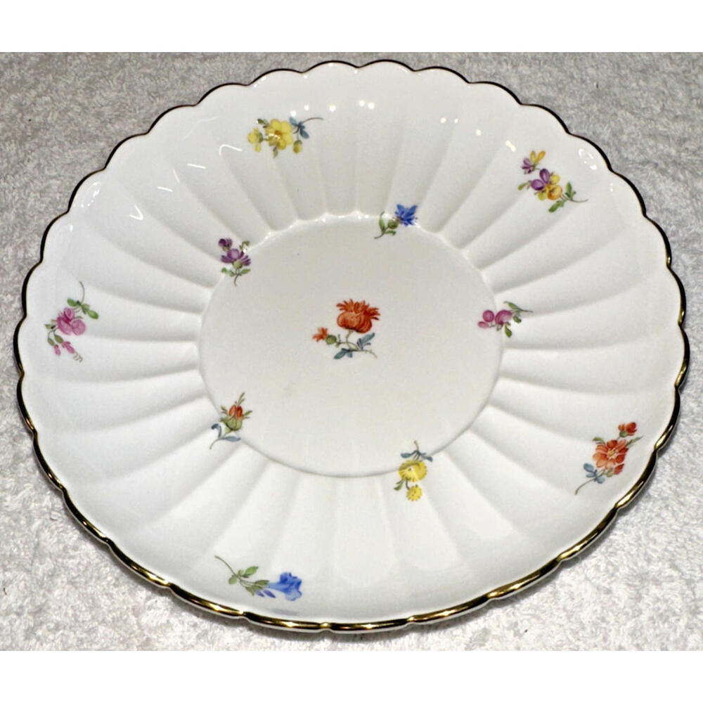 Porcelain Meissen Scattered Flowers Round Shallow Scalloped bowl Crossed Swords